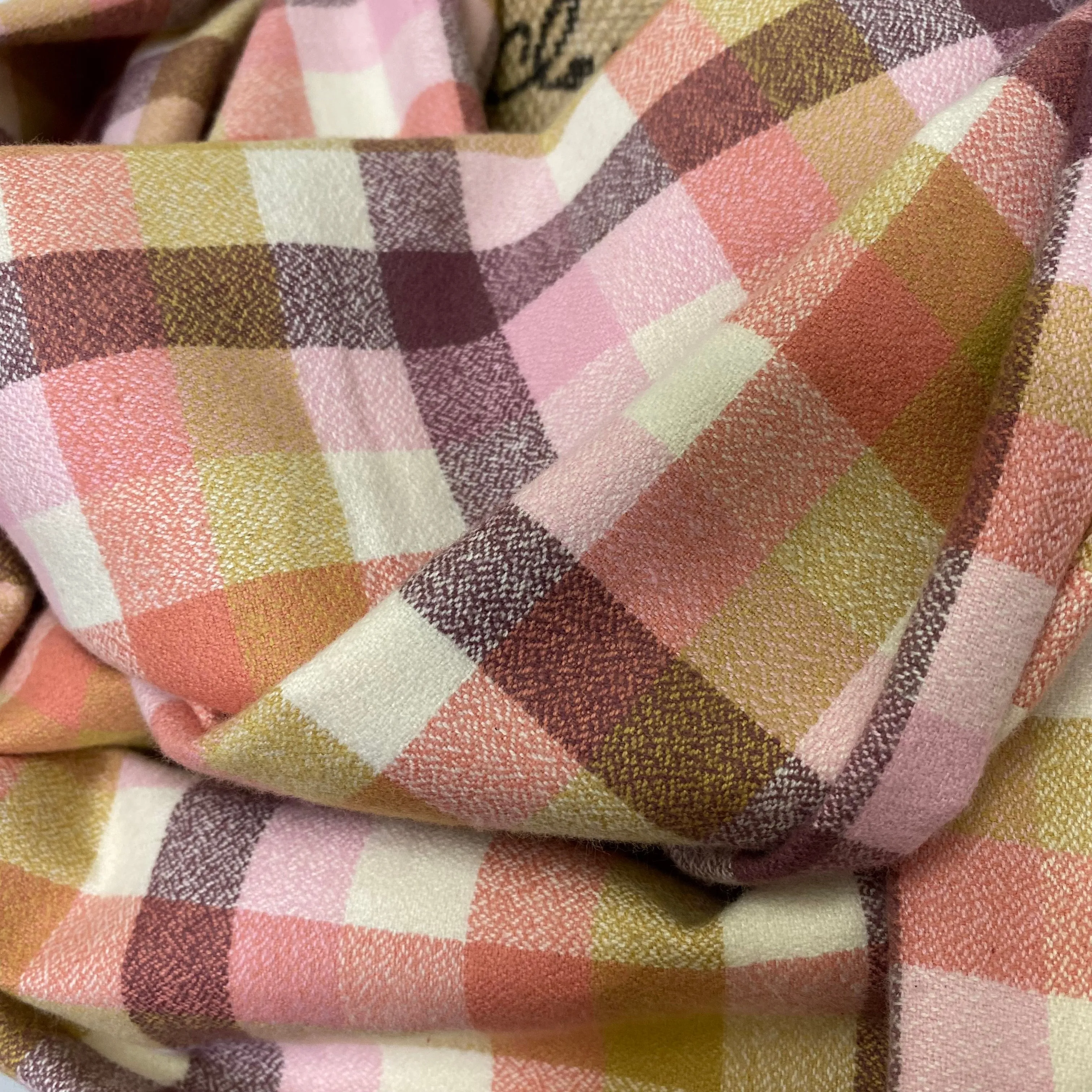 100% Organic Cotton Neapolitan Shades of Cream, Pink, and Chocolatey Taupe and Deep Maroon Plaid Infinity and Blanket Scarves