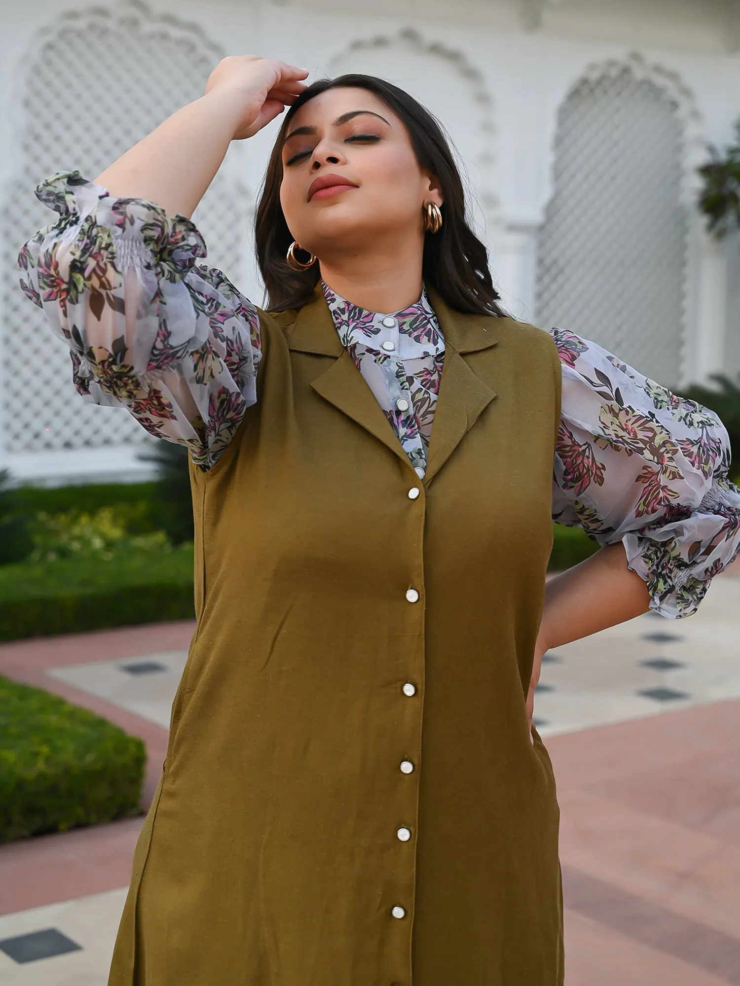 AAHELI LIVVY FLORAL SHIRT & OLIVE TUNIC SET