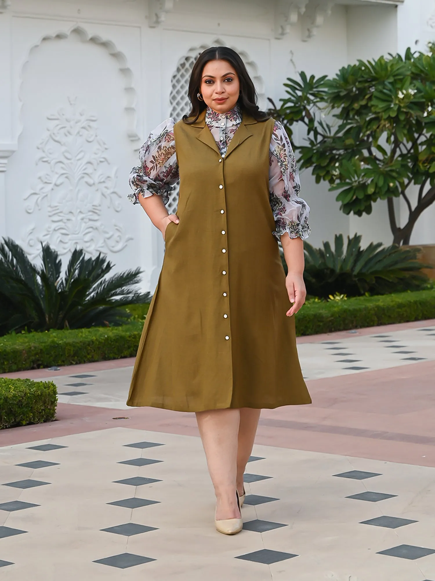 AAHELI LIVVY FLORAL SHIRT & OLIVE TUNIC SET