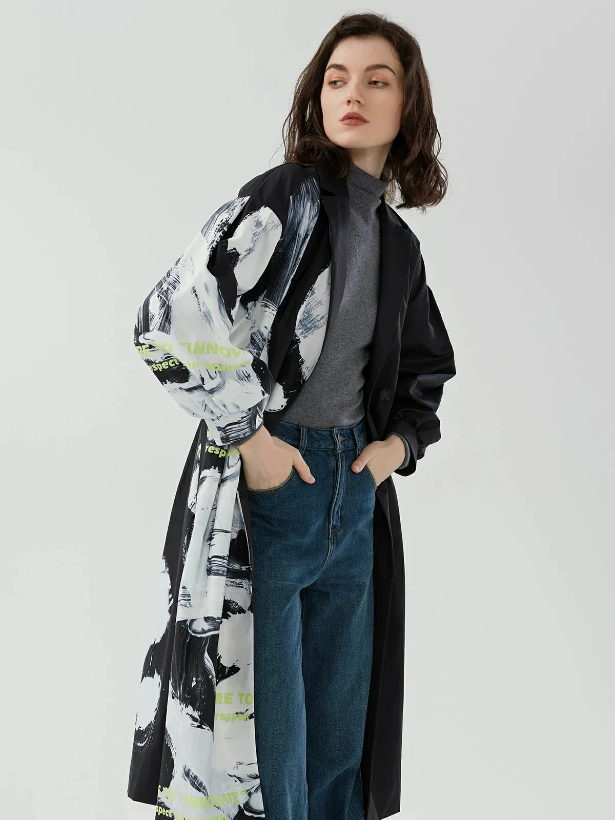 Abstract Print Trench Coat