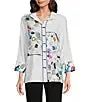 Abstract Print Wire Collar 3/4 Sleeve Button Front Tunic