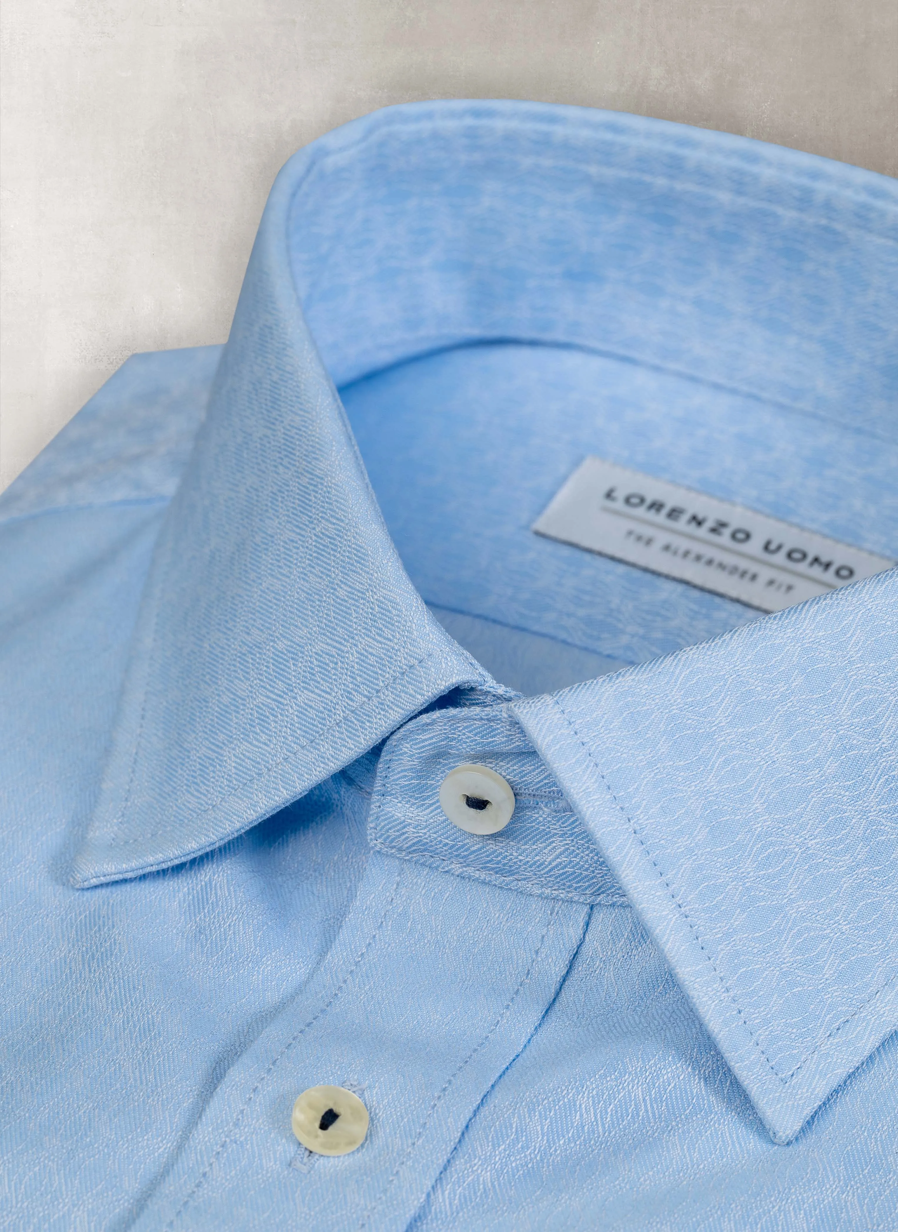 Alexander "Wave Jacquard Weave" Shirt in Washed Blue