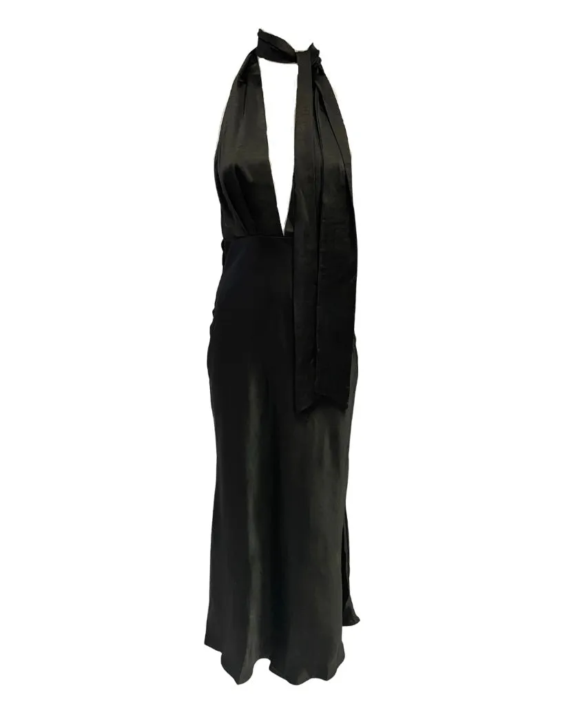 Alicia Satin Maxi Dress - Black