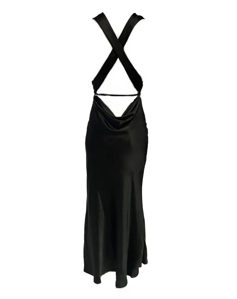 Alicia Satin Maxi Dress - Black