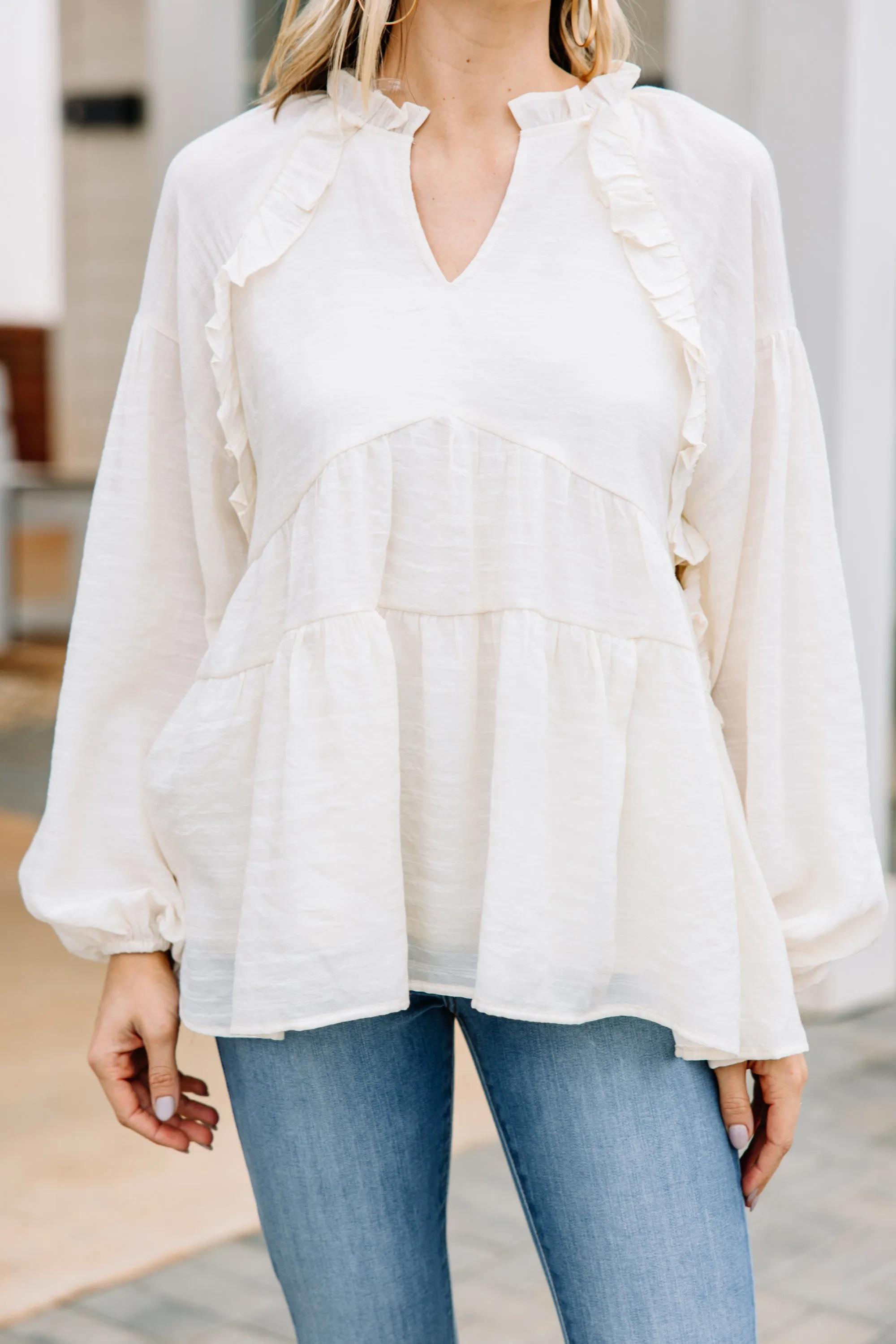 All Caught Up Cream White Ruffled Tunic