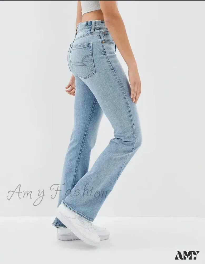 Amy Fashion - 2024 New Slit Slim Flare Women's High Waist Fashion Flared Pants Streetwear Jean