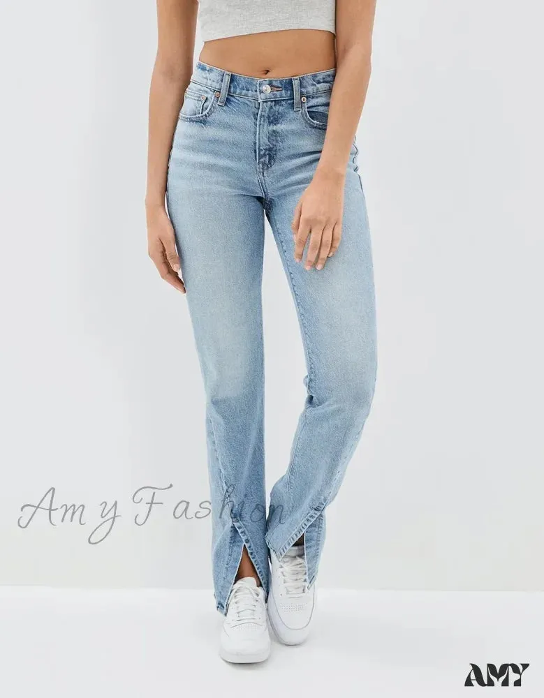 Amy Fashion - 2024 New Slit Slim Flare Women's High Waist Fashion Flared Pants Streetwear Jean