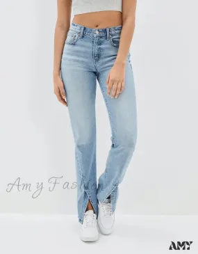 Amy Fashion - 2024 New Slit Slim Flare Women's High Waist Fashion Flared Pants Streetwear Jean