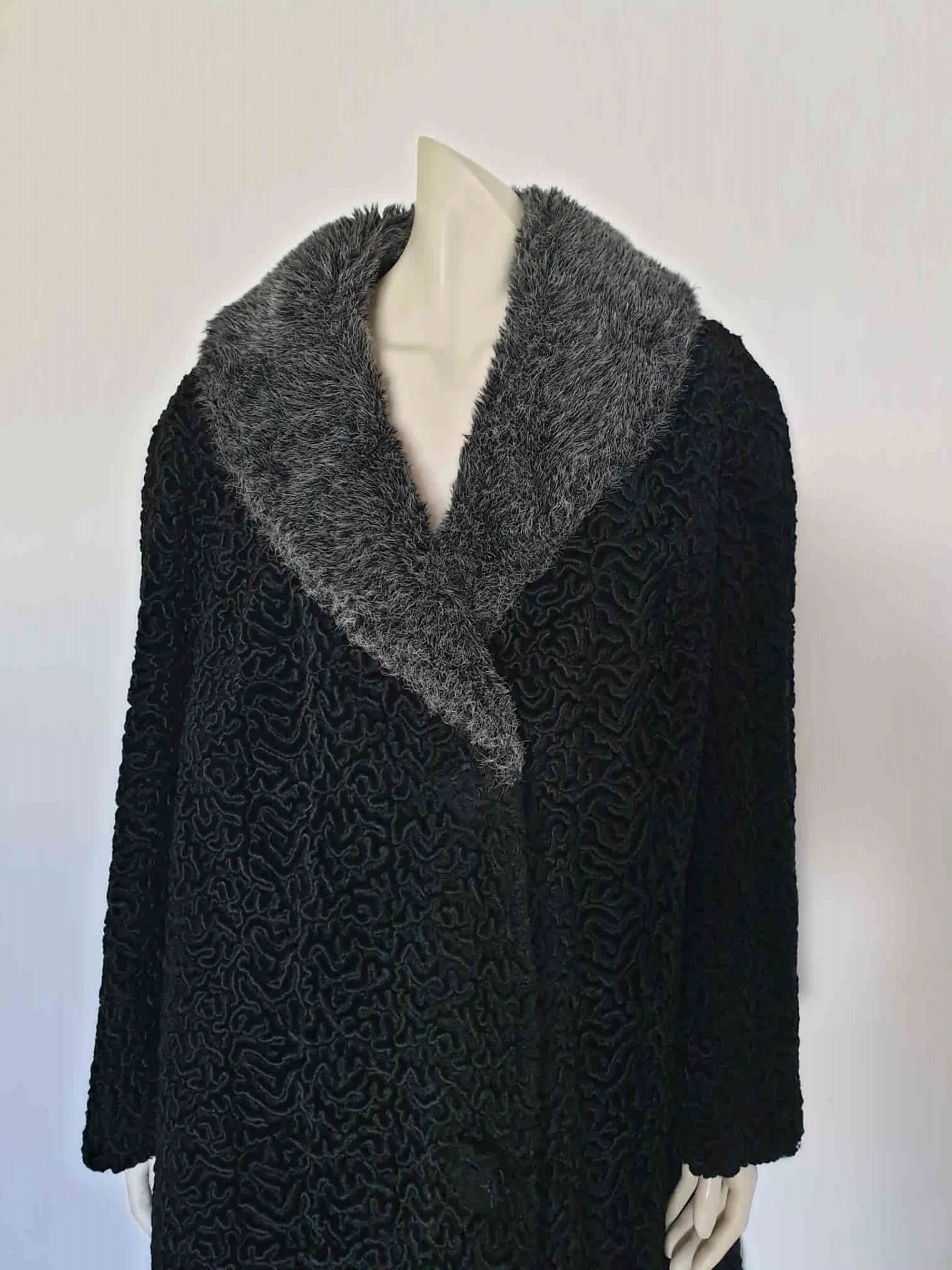 Astrakhan Coat With Faux Fur Collar by Dasall - L