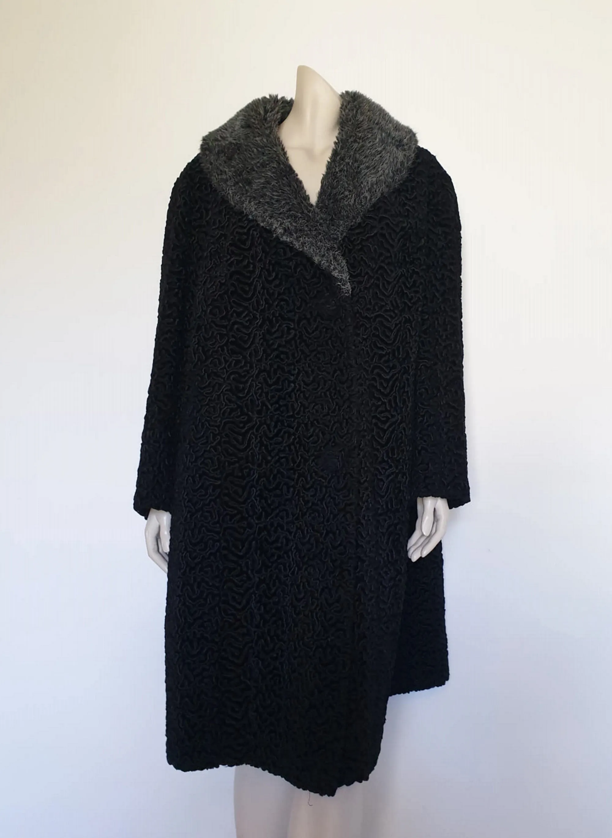 Astrakhan Coat With Faux Fur Collar by Dasall - L