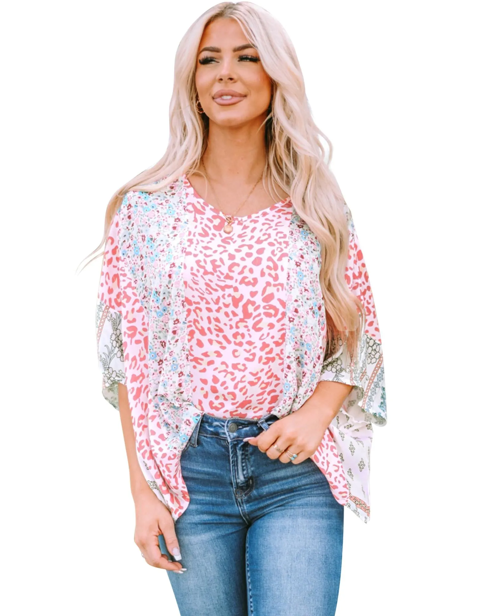 Azura Exchange Animal Floral Mix Print Cape Top - XL