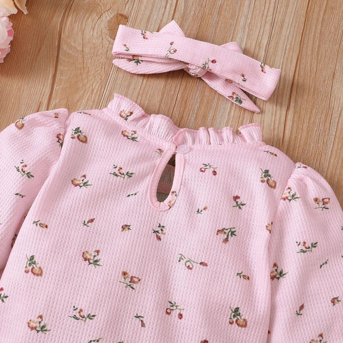 Baby Floral Print Long-sleeve Top and Ruffle Suspender Skirted Shorts Set Perfect for Outings and Daily Wear 3pcs