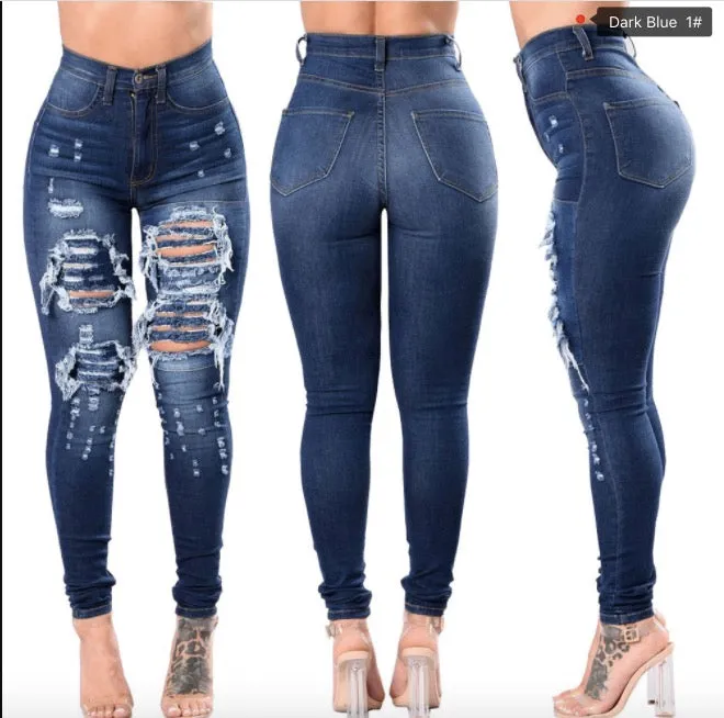 Beggar Style Cut Out Rough Holes Denim Pants Jeans