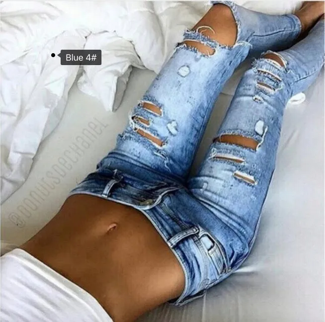 Beggar Style Cut Out Rough Holes Denim Pants Jeans