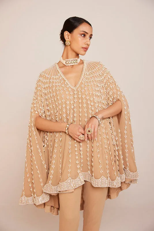 Beige assymetrical cape set