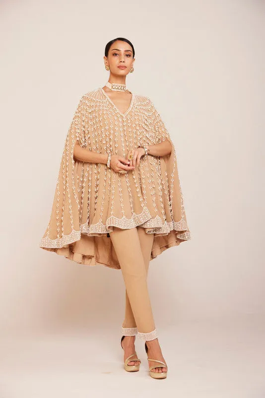 Beige assymetrical cape set