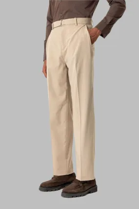 Beige High-Waisted Belted Men's Trousers - Wessi