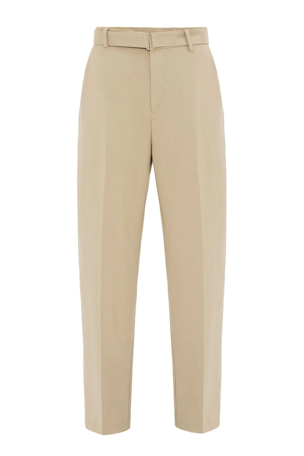 Beige High-Waisted Belted Men's Trousers - Wessi