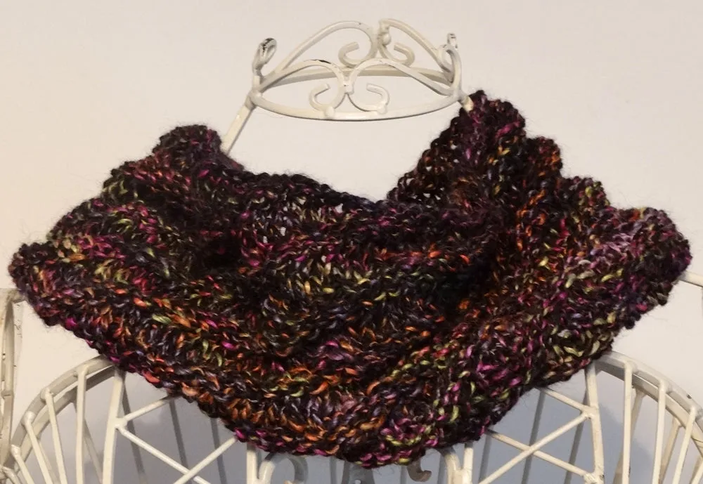 Black Alpaca and Neon Silk Cowl