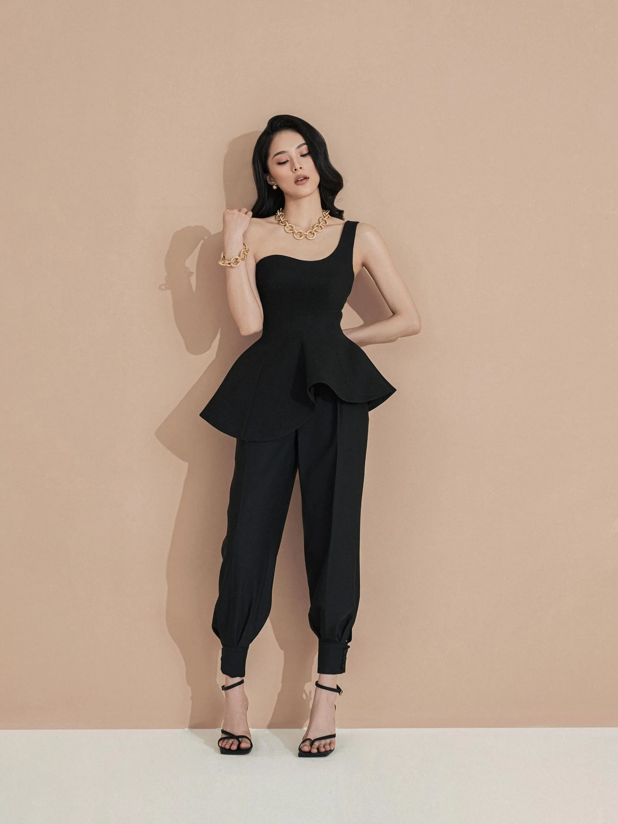 BLACK COCKTAIL BAGGY TROUSERS WITH ANKLE CUFF - MEPU