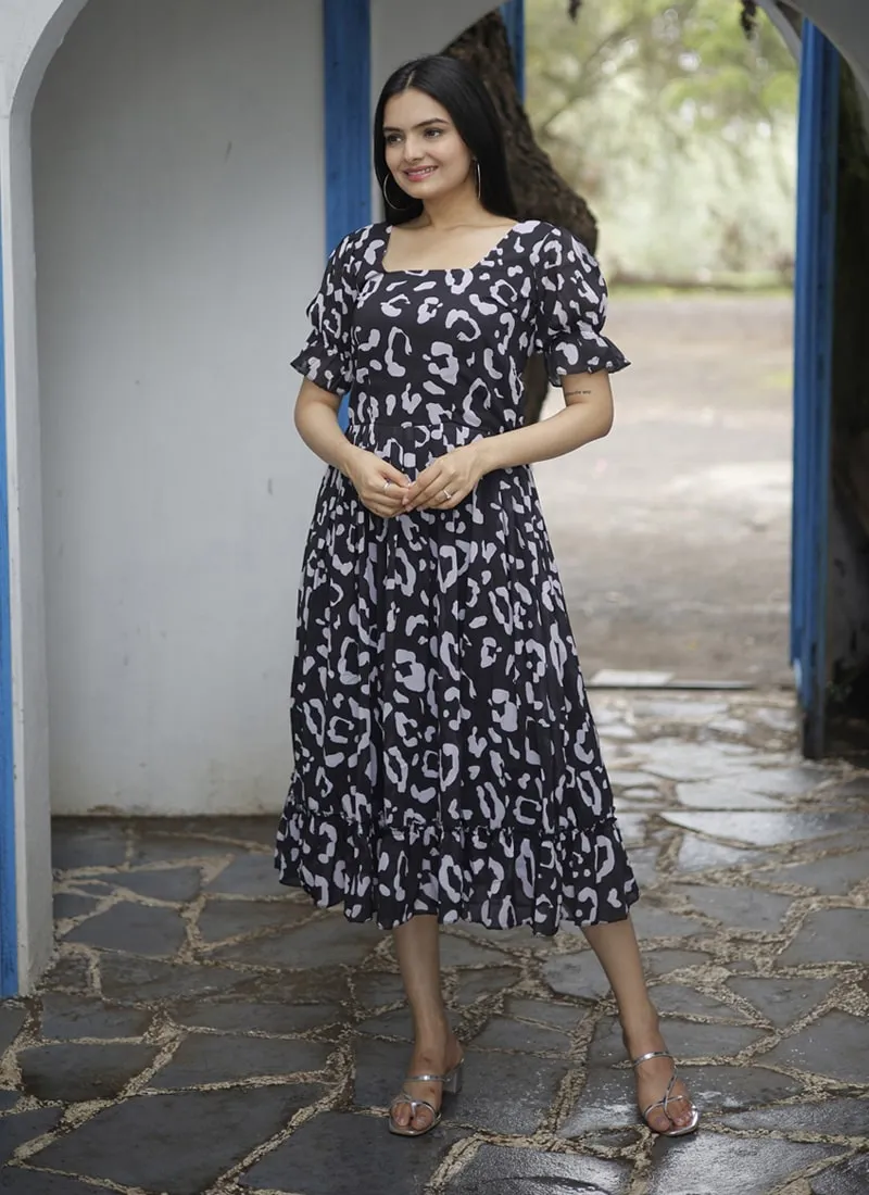 Black Georgette Kurti with Digital Print