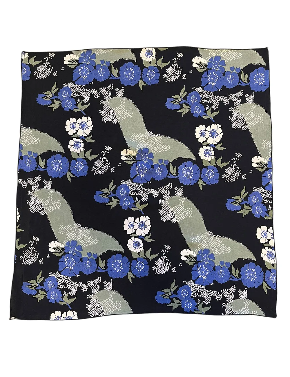 Black Hawaiian Tropical Floral Square Hair & Neck Scarf - 23x23"