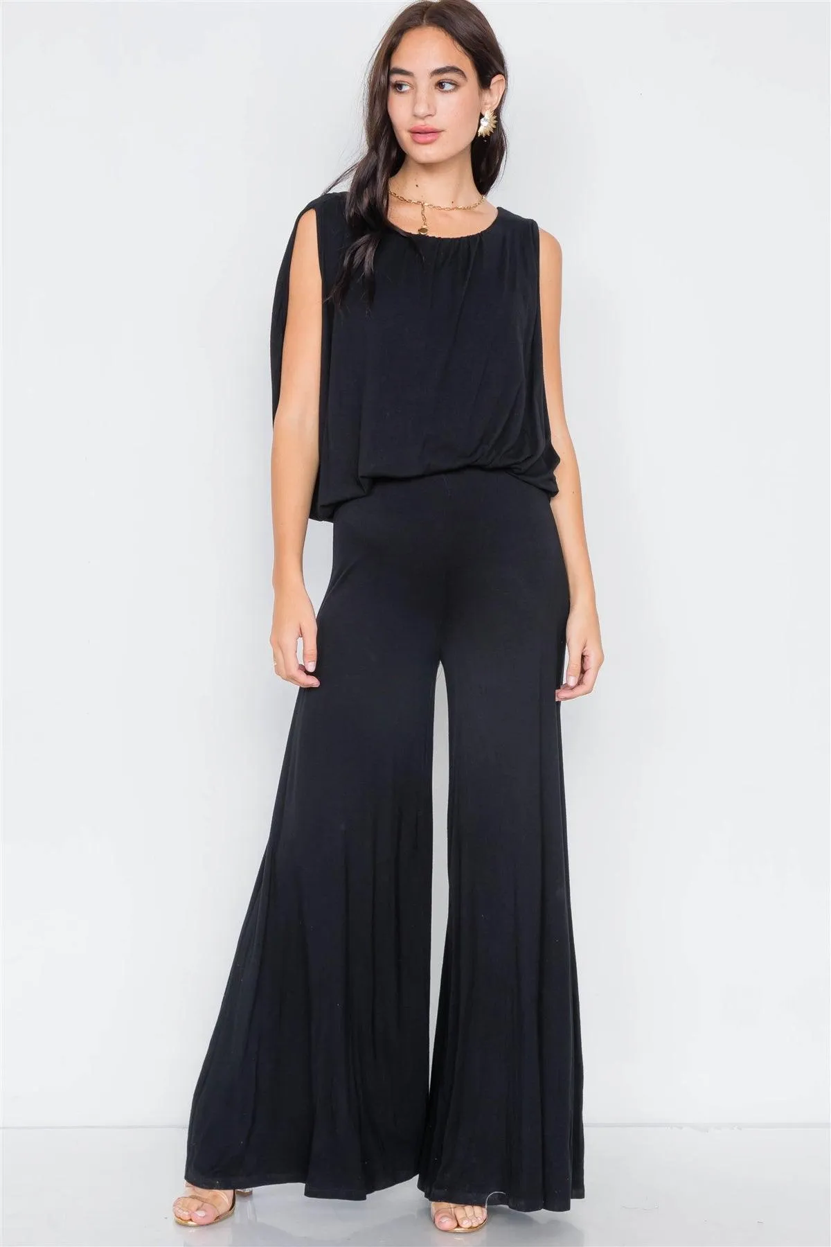 Black Mock Cape Scoop Neck Jumpsuit / 2-2-2