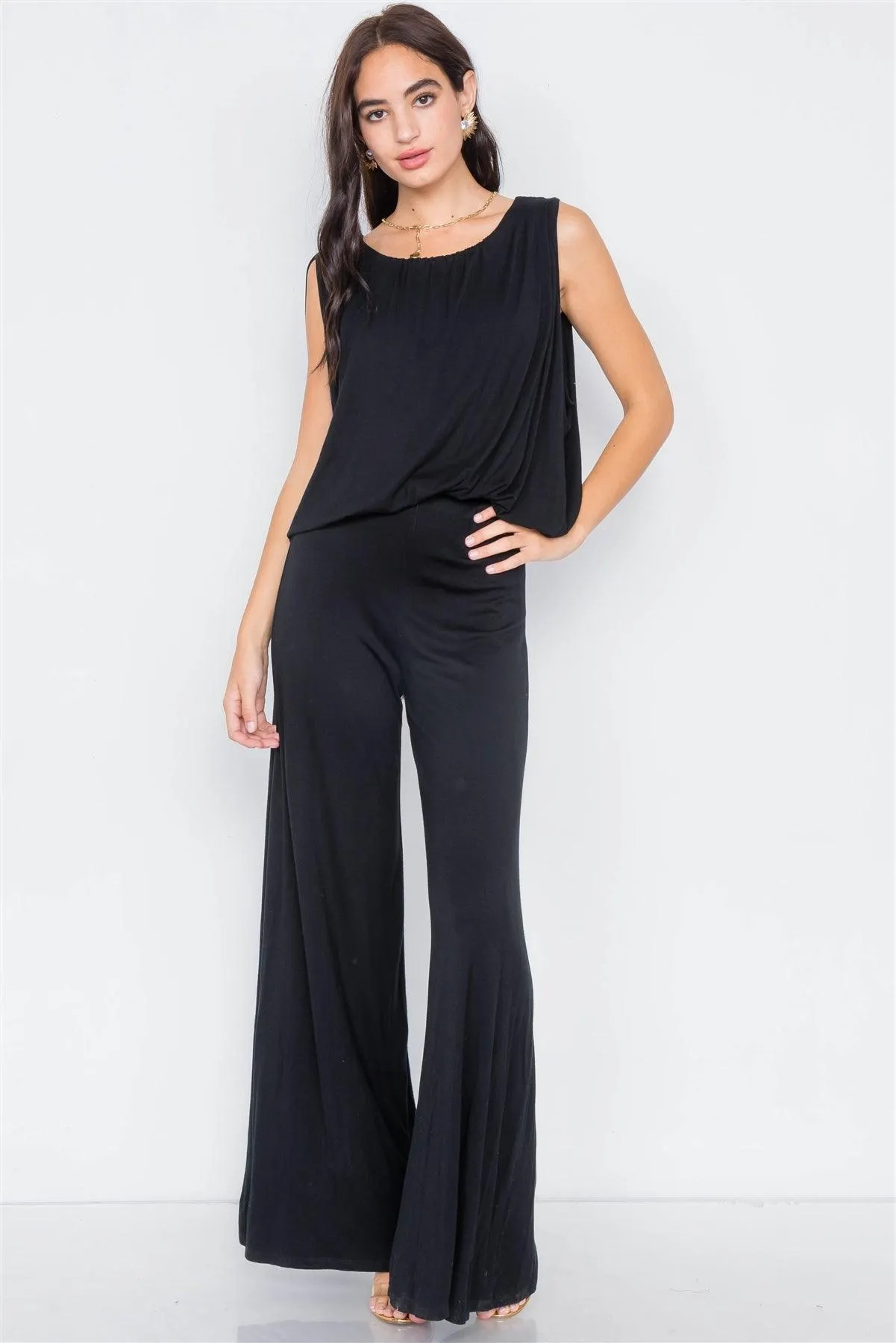 Black Mock Cape Scoop Neck Jumpsuit / 2-2-2