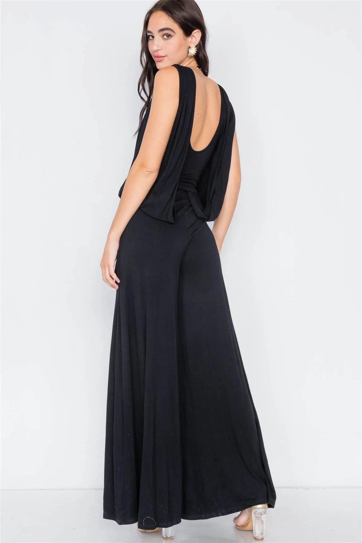 Black Mock Cape Scoop Neck Jumpsuit / 2-2-2