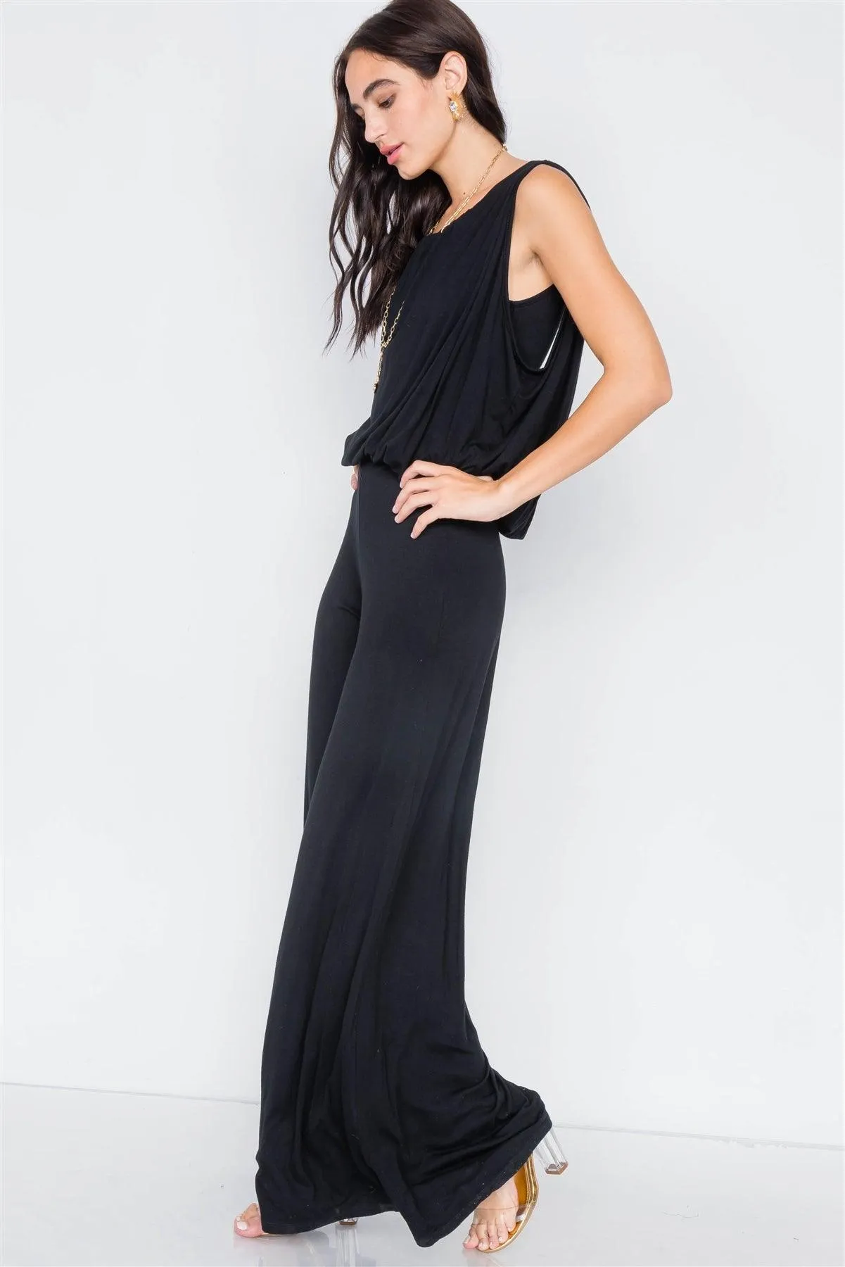 Black Mock Cape Scoop Neck Jumpsuit / 2-2-2