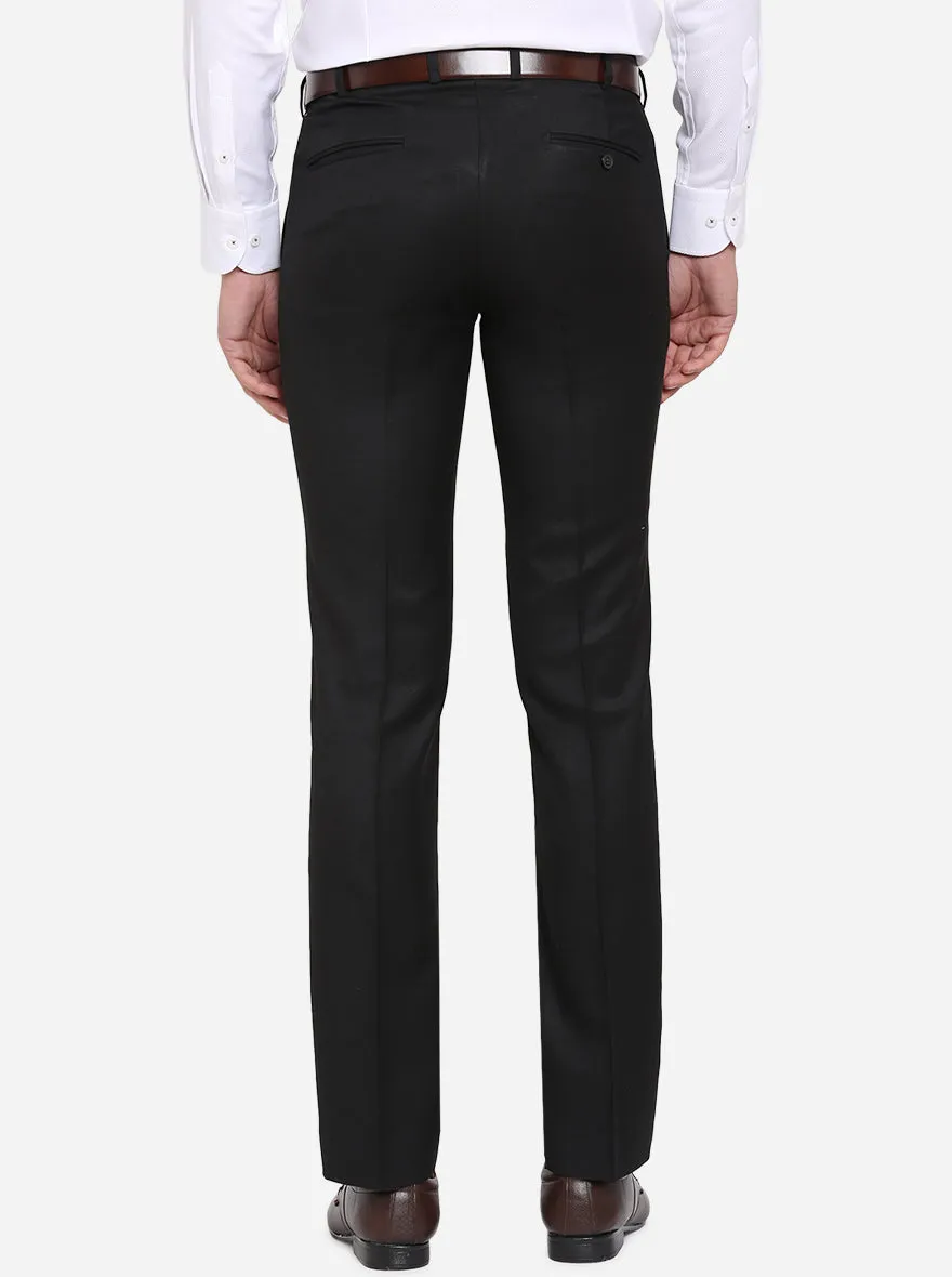 Black Self Design Slim Fit Formal Trouser | Metal