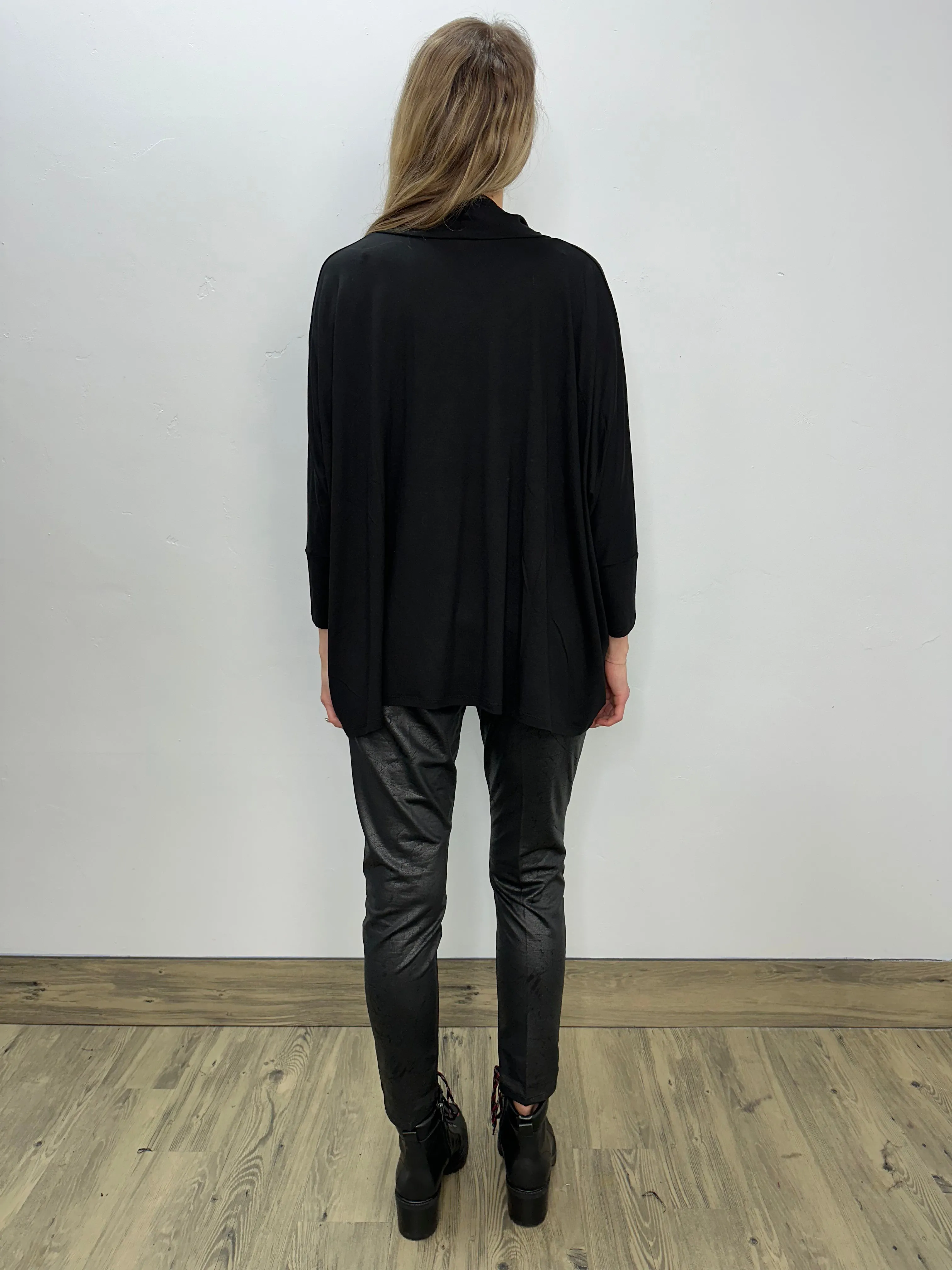 Black Tencel Cowl Neck Boxy Top