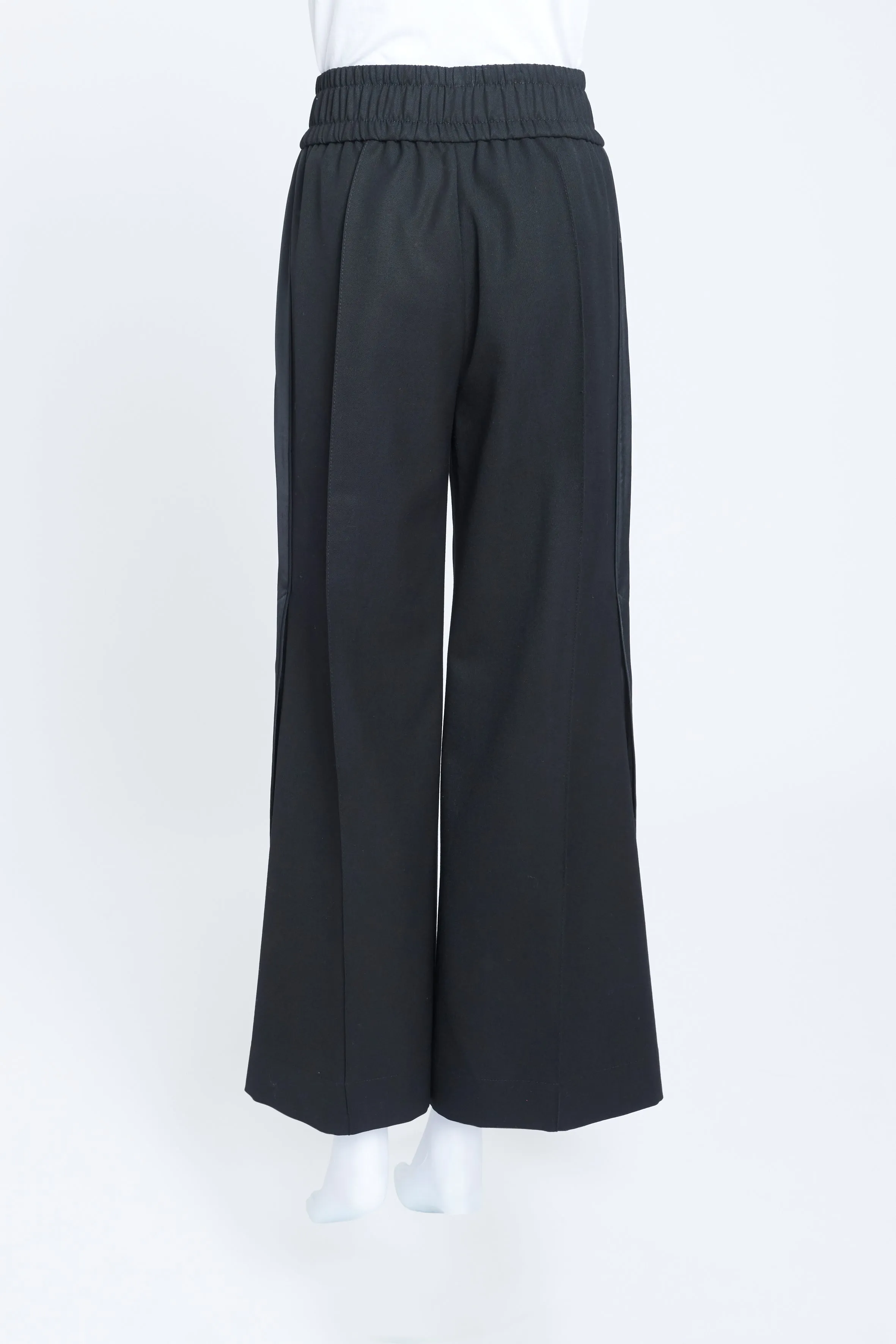 Black Wool Wide Leg Trousers With Poppers