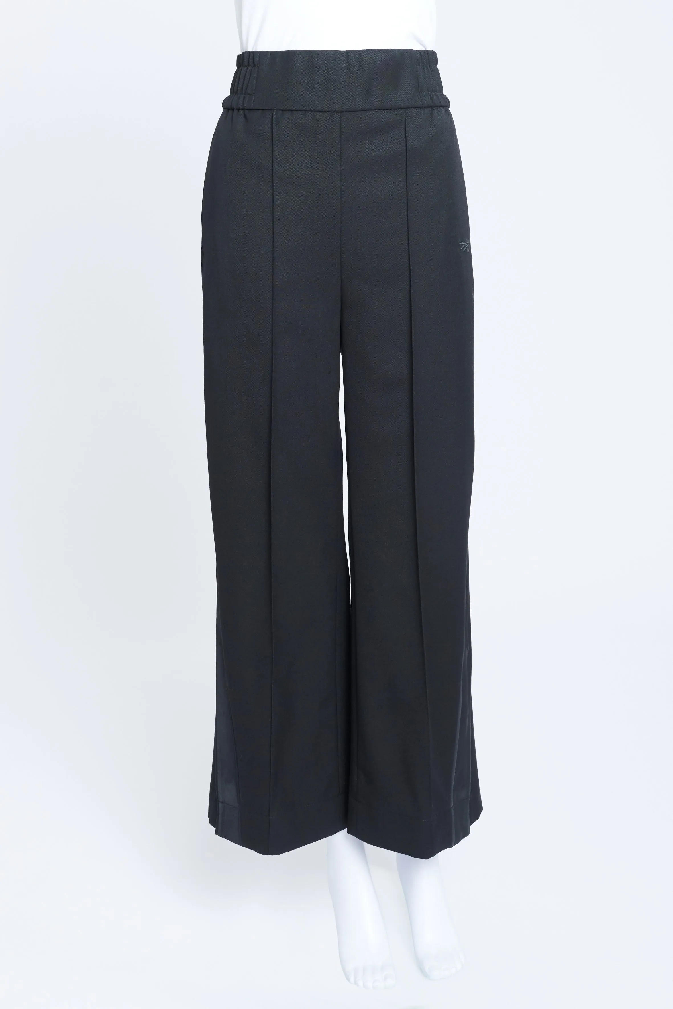 Black Wool Wide Leg Trousers With Poppers