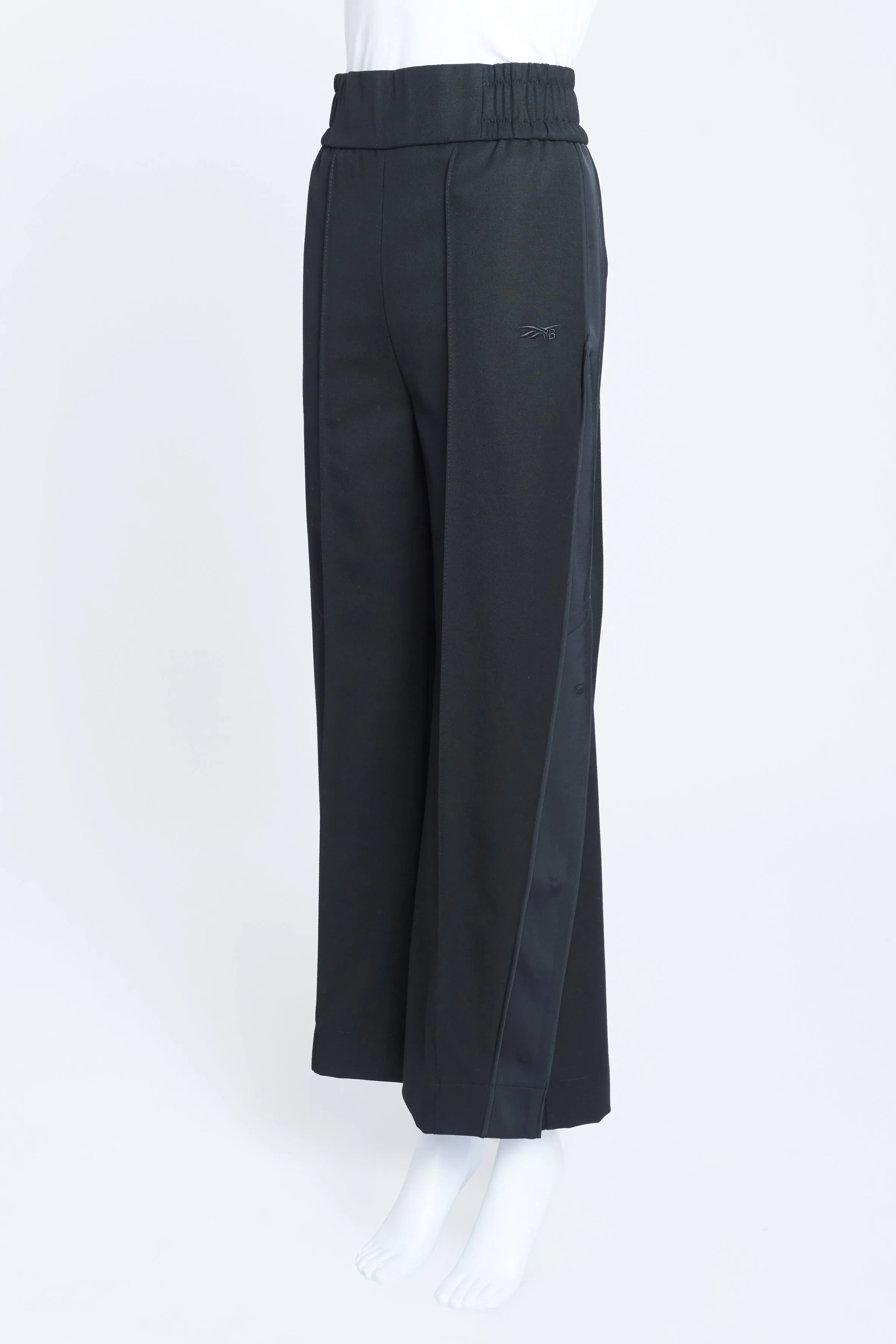 Black Wool Wide Leg Trousers With Poppers