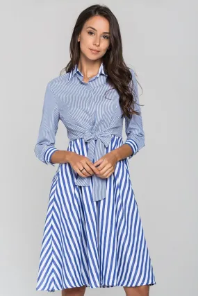 Blue Chalk and Candy Stripe Panel Wrap Midi Dress