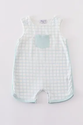 Blue checkered boy romper