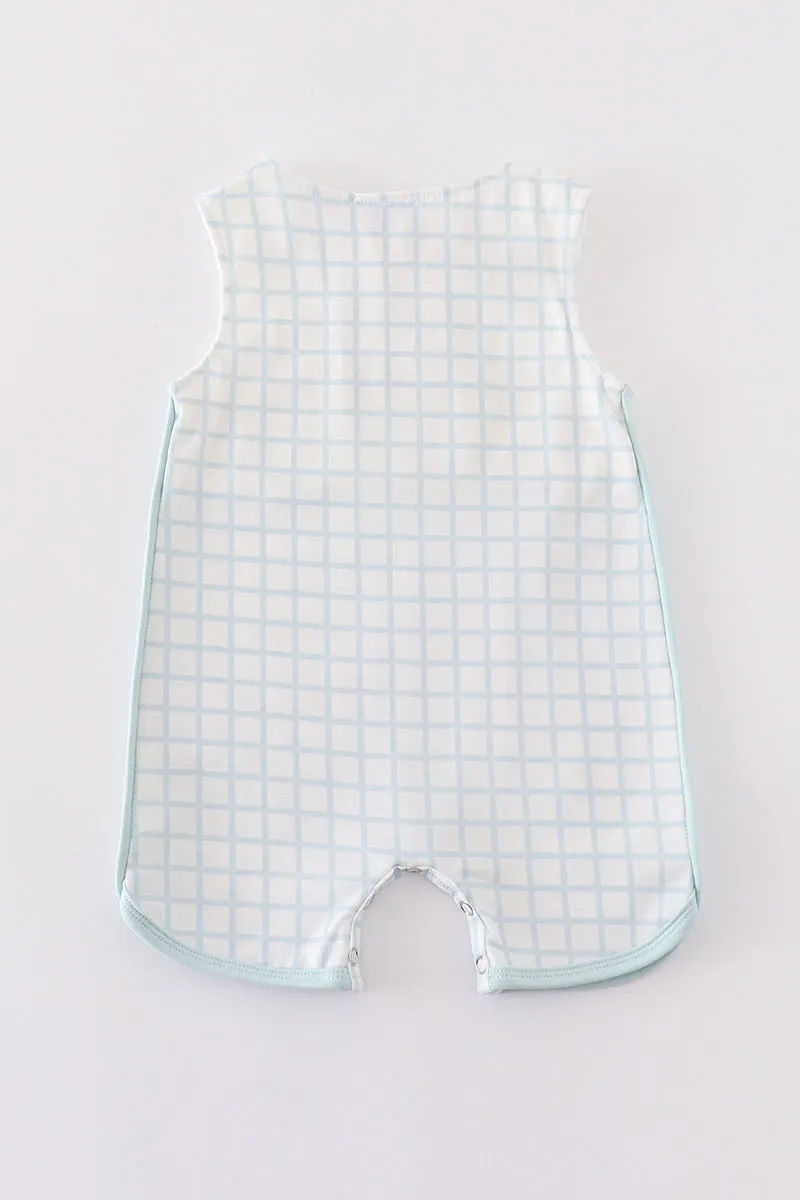 Blue checkered boy romper