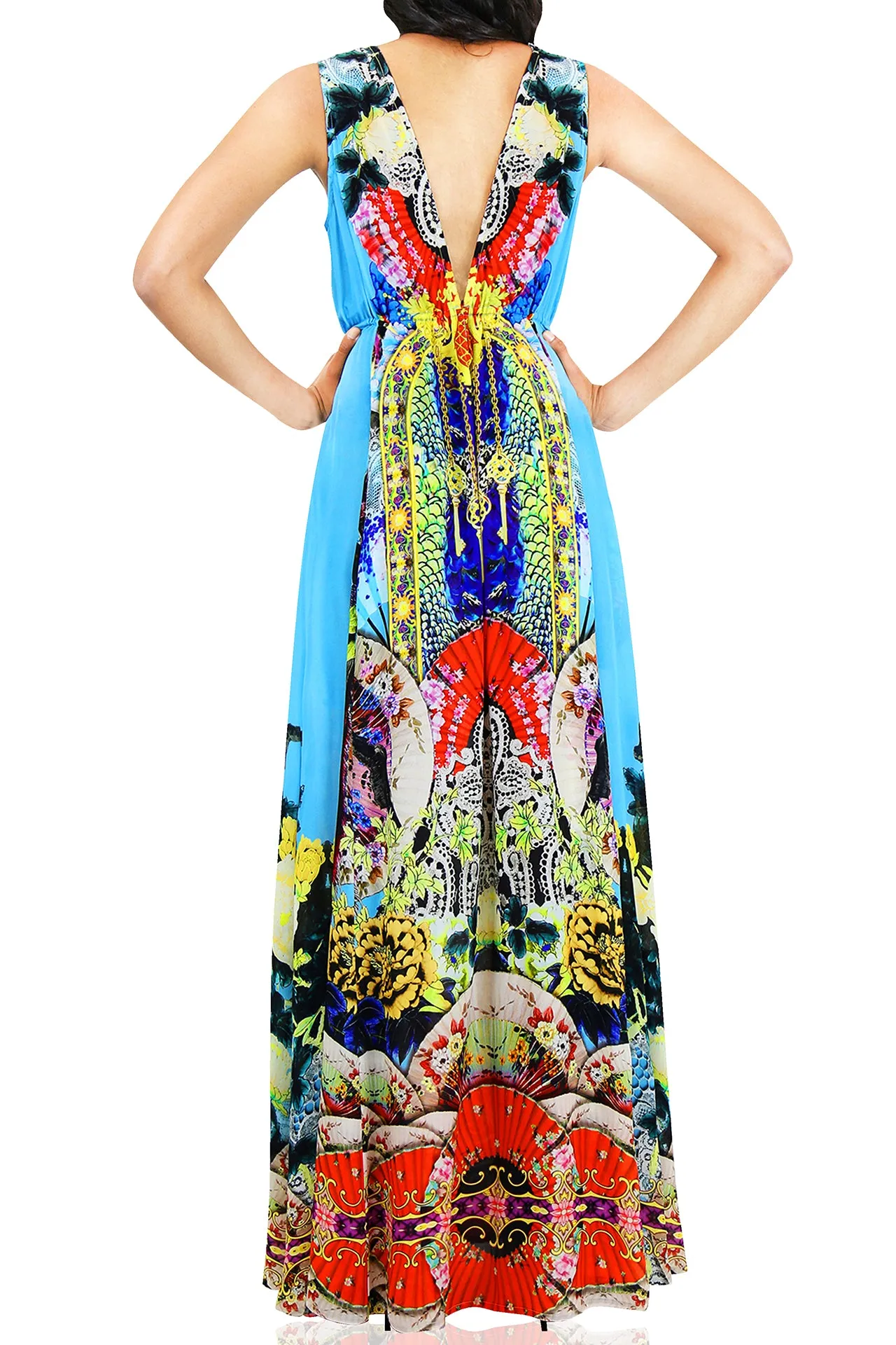 Blue Japanese Inspired Long Maxi Dress