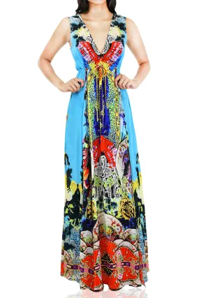 Blue Japanese Inspired Long Maxi Dress