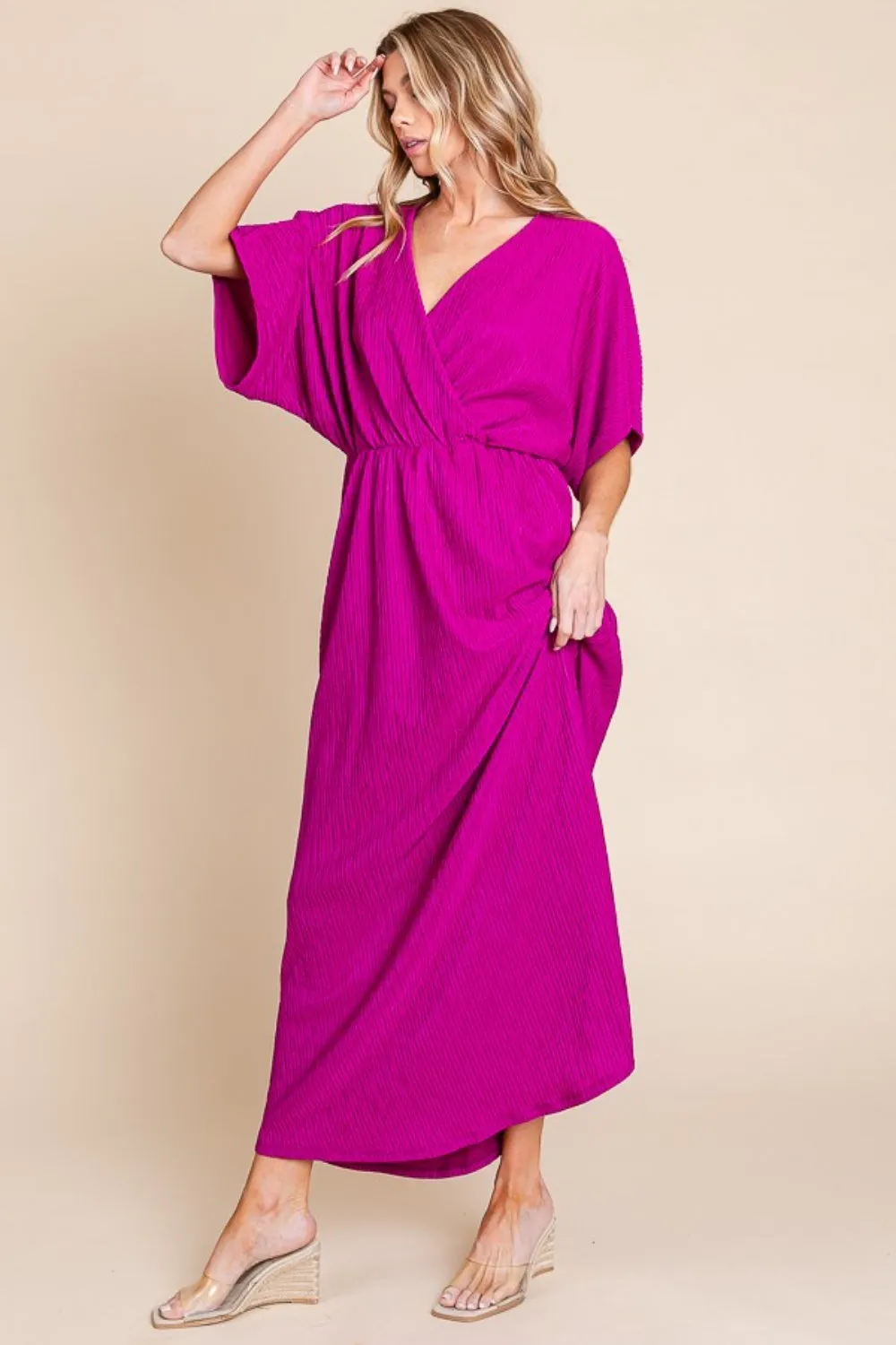 Blue Zone Planet |  BOMBOM Surplice Maxi Dress with Pockets