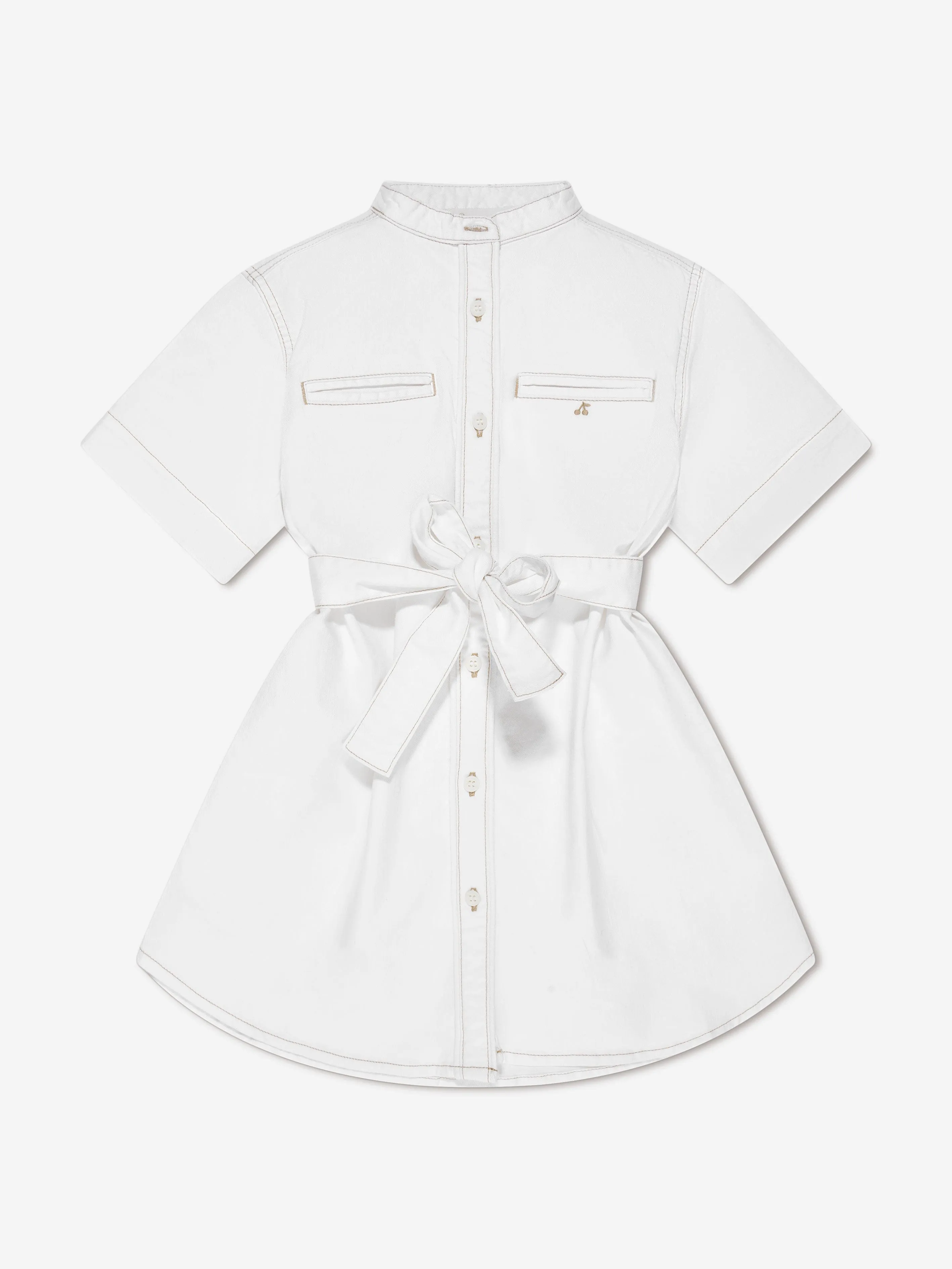 Bonpoint Girls Christa Belted Shirt Dress in White