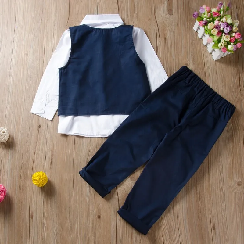 Boys Solid Shirt-Waist Coat Pants 3PC Set