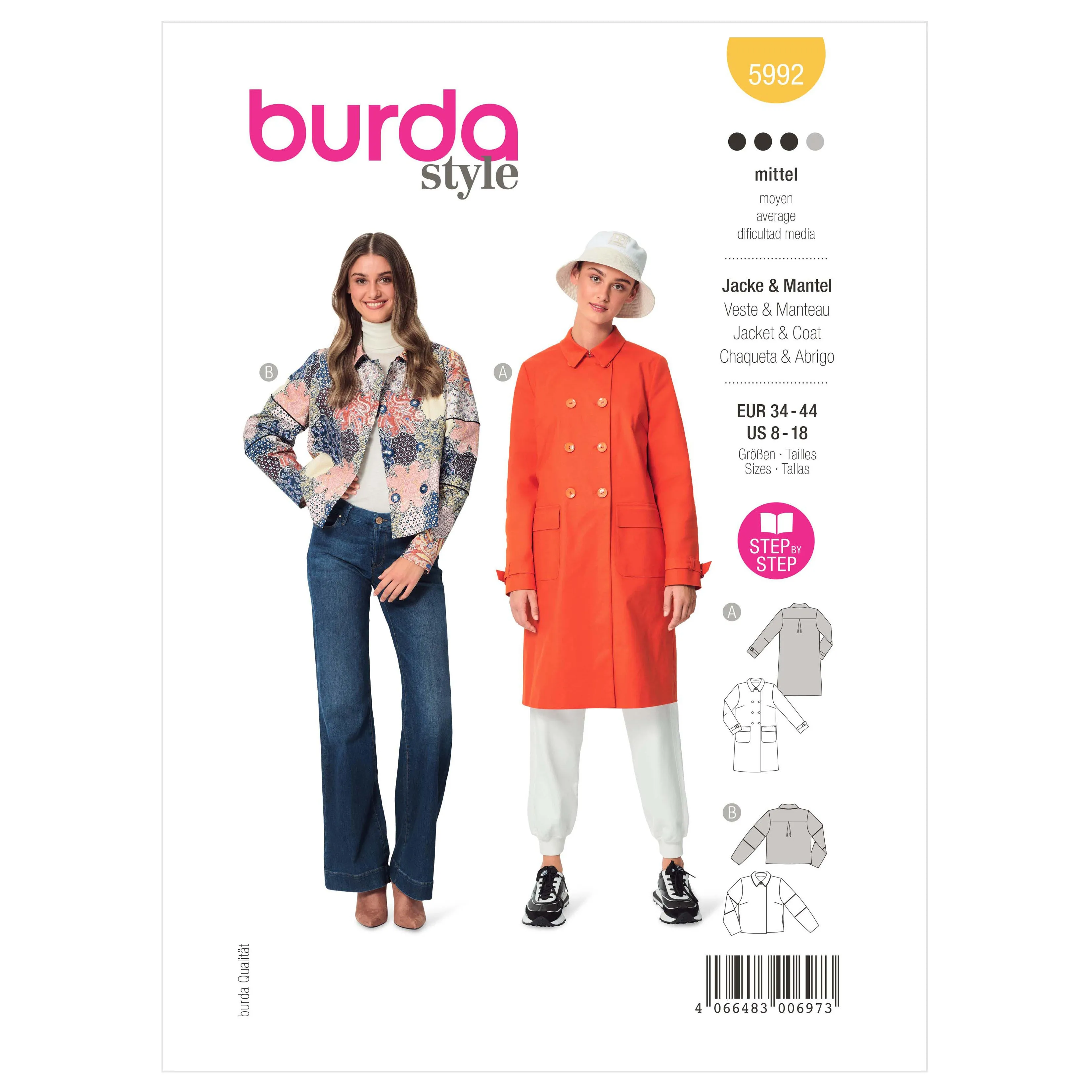 Burda Sewing Pattern 5992 Misses' Double-Breasted Jacket and Coat