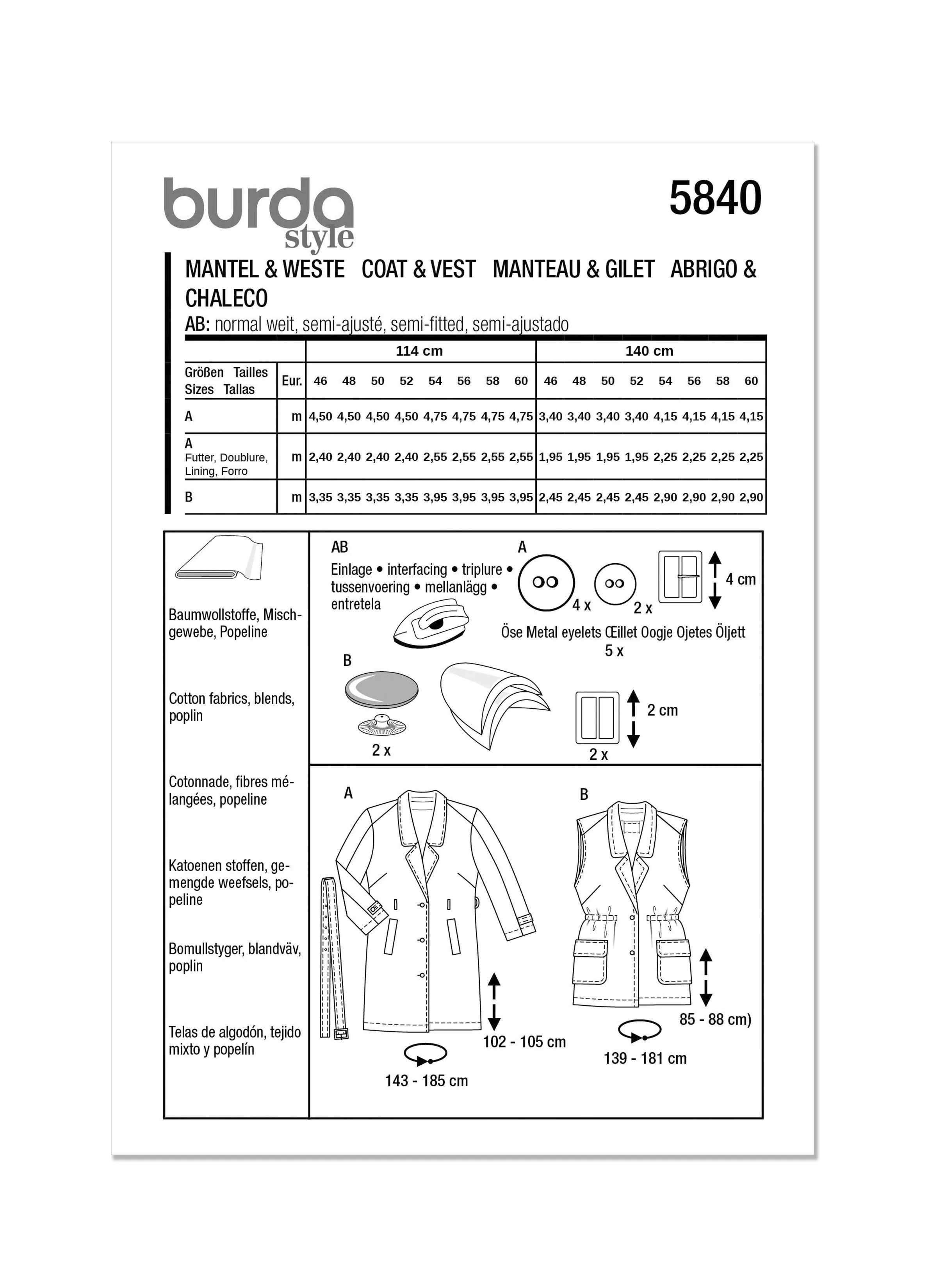 Burda Style 5840 Misses' Trench Coat Pattern