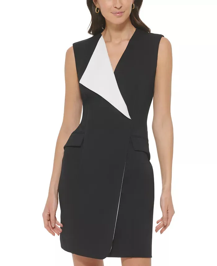 Calvin Klein Colorblocked Faux-Wrap Sleeveless Dress