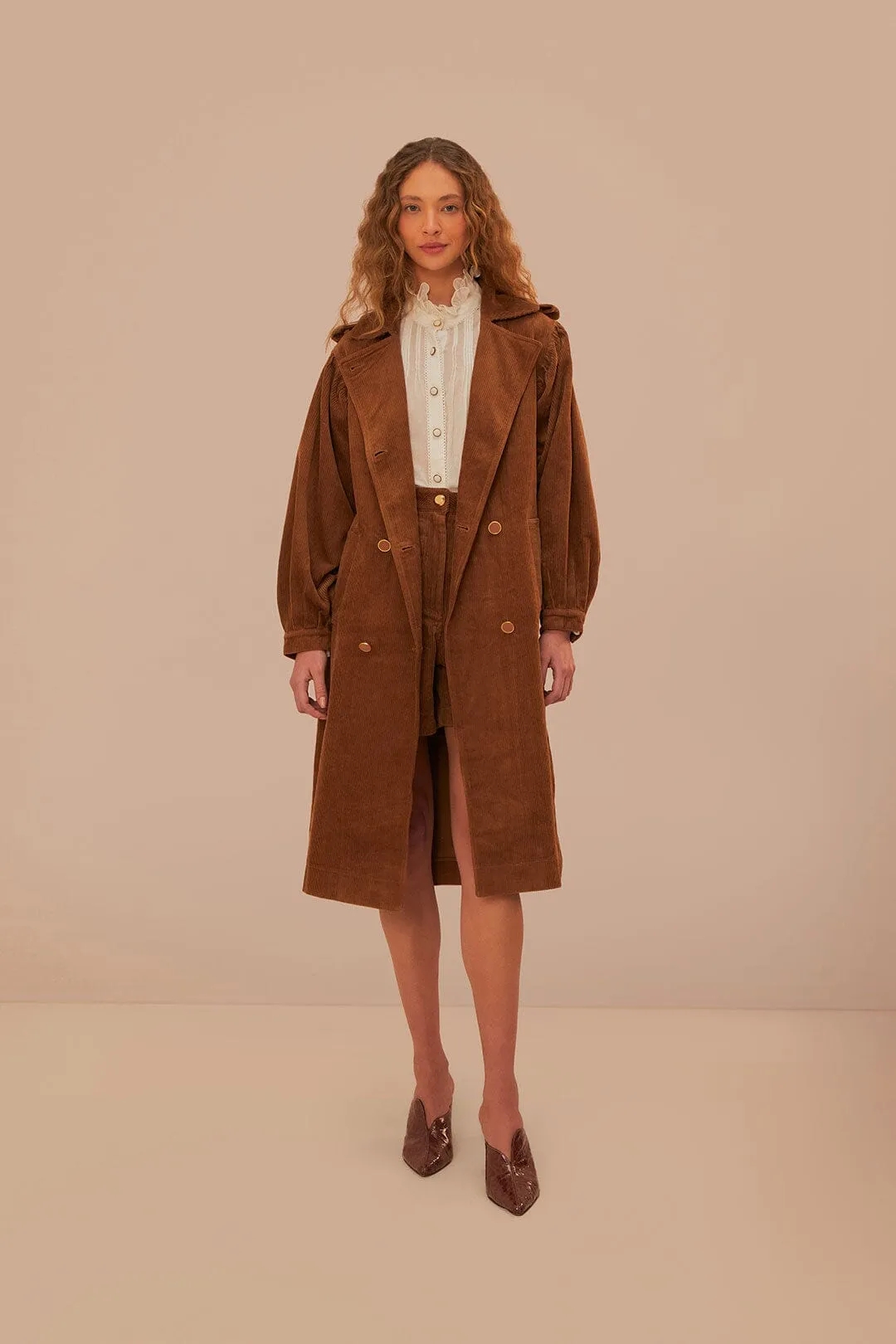 Caramel Corduroy Trench Coat