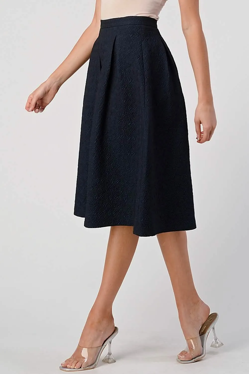 Chic A-Line Textured Midi Skirt with Pleated Design