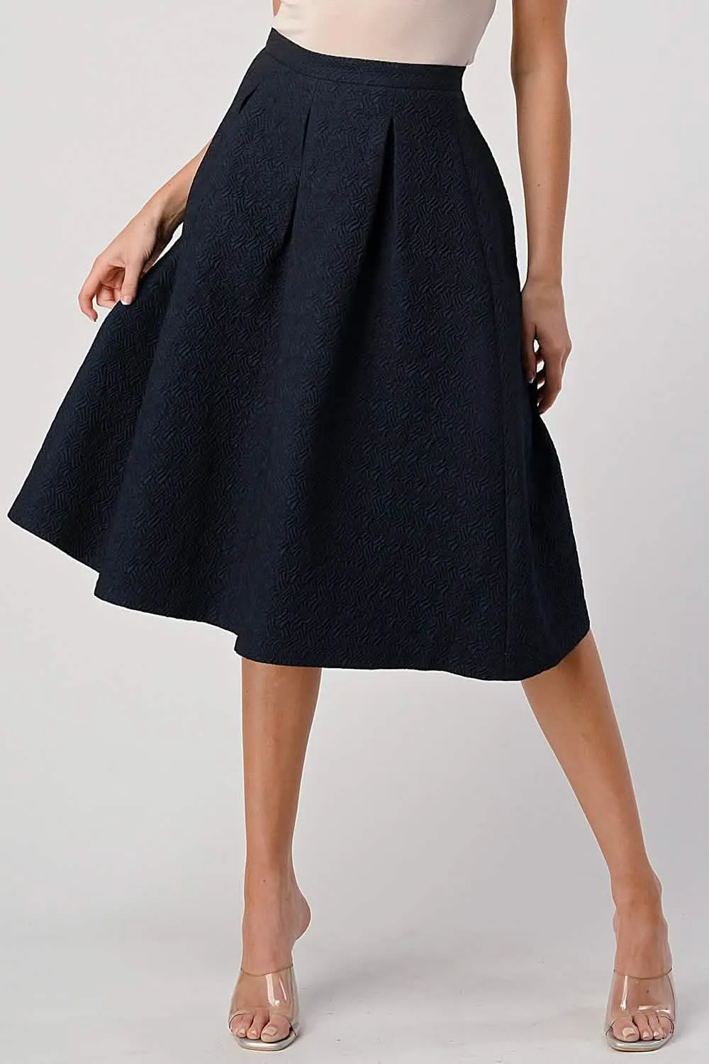 Chic A-Line Textured Midi Skirt with Pleated Design