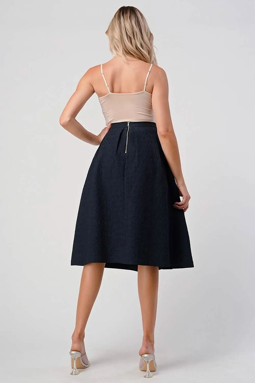 Chic A-Line Textured Midi Skirt with Pleated Design